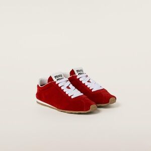 Red suede Miu Miu Plume Sneakers